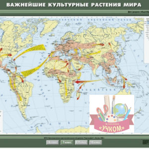 Карта "Важнейшие культурные растения мира." 7 класс